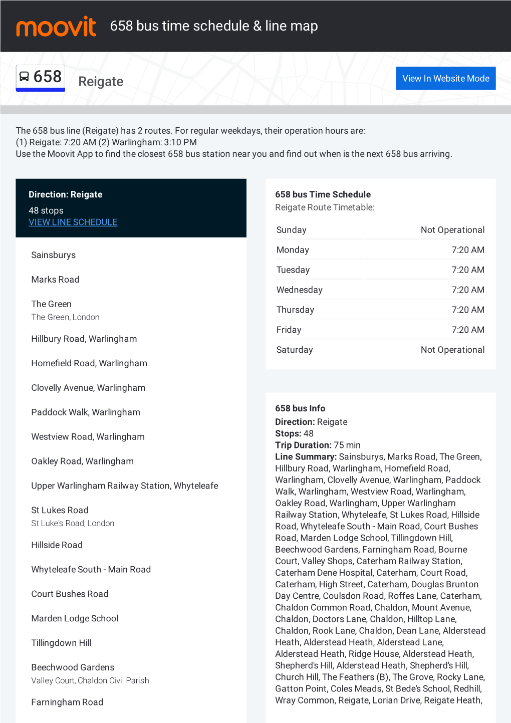 658 Bus Time Schedule & Line Route