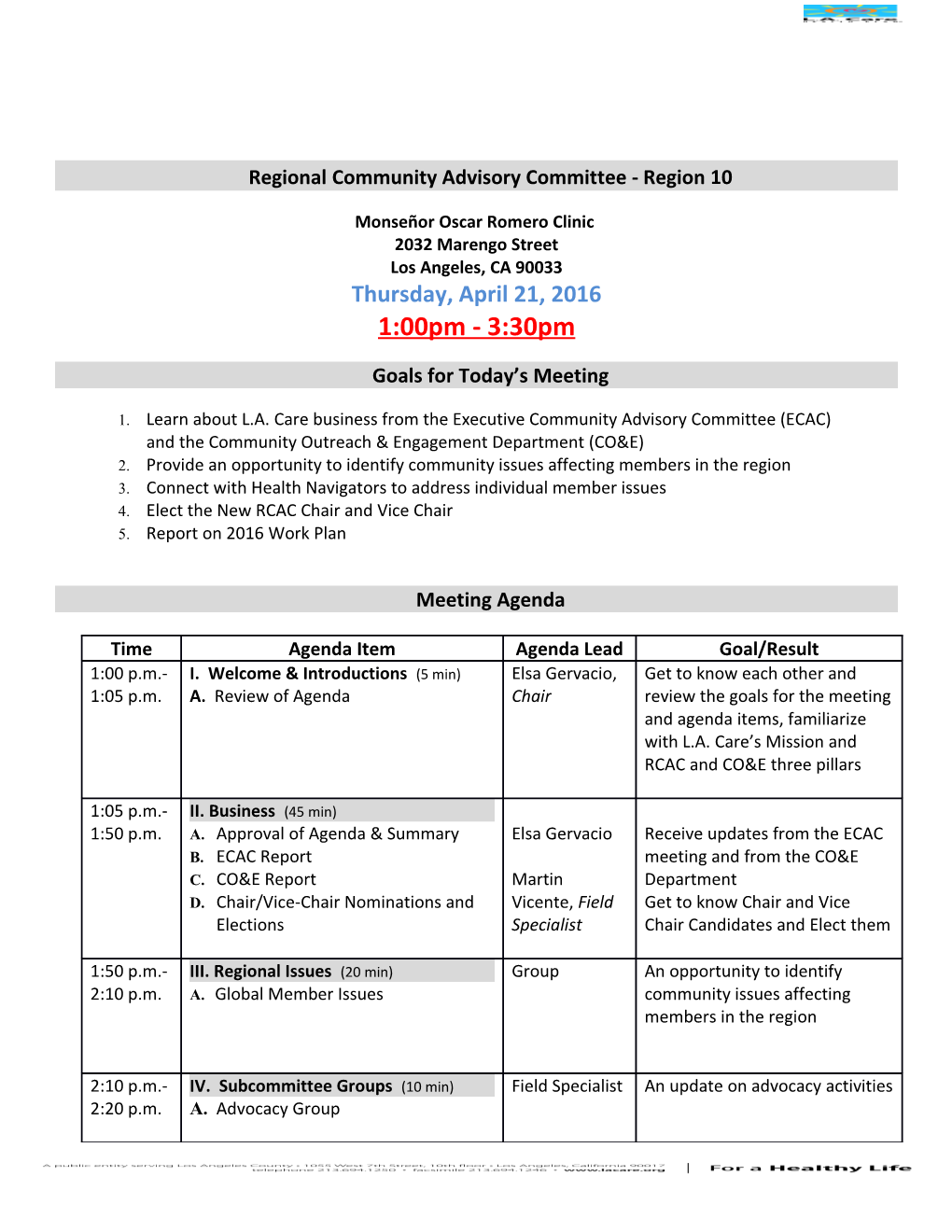 Regional Community Advisory Committee - Region 10 Monseñor Oscar Romero Clinic