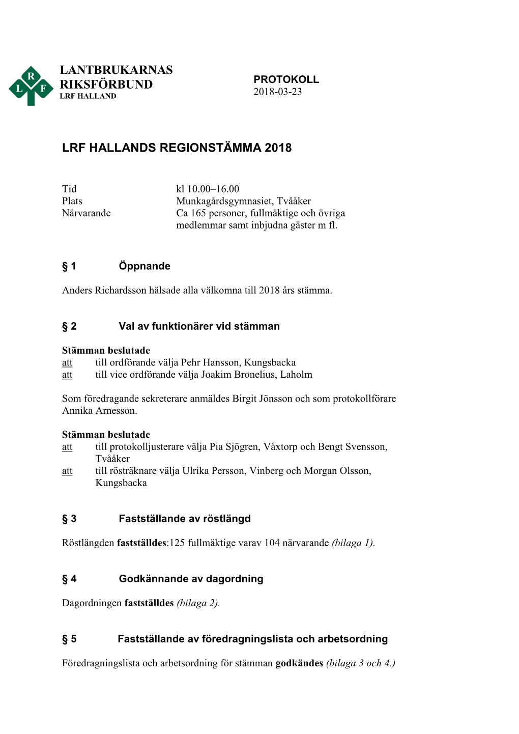 Lantbrukarnas Riksförbund Lrf Hallands Regionstämma 2018