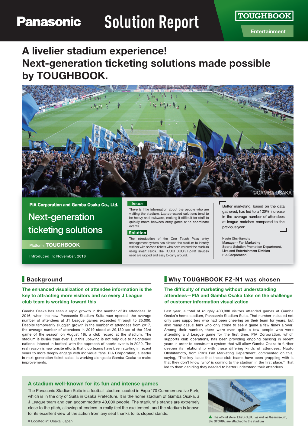 A Livelier Stadium Experience! Next-Generation Ticketing Solutions Made Possible by TOUGHBOOK