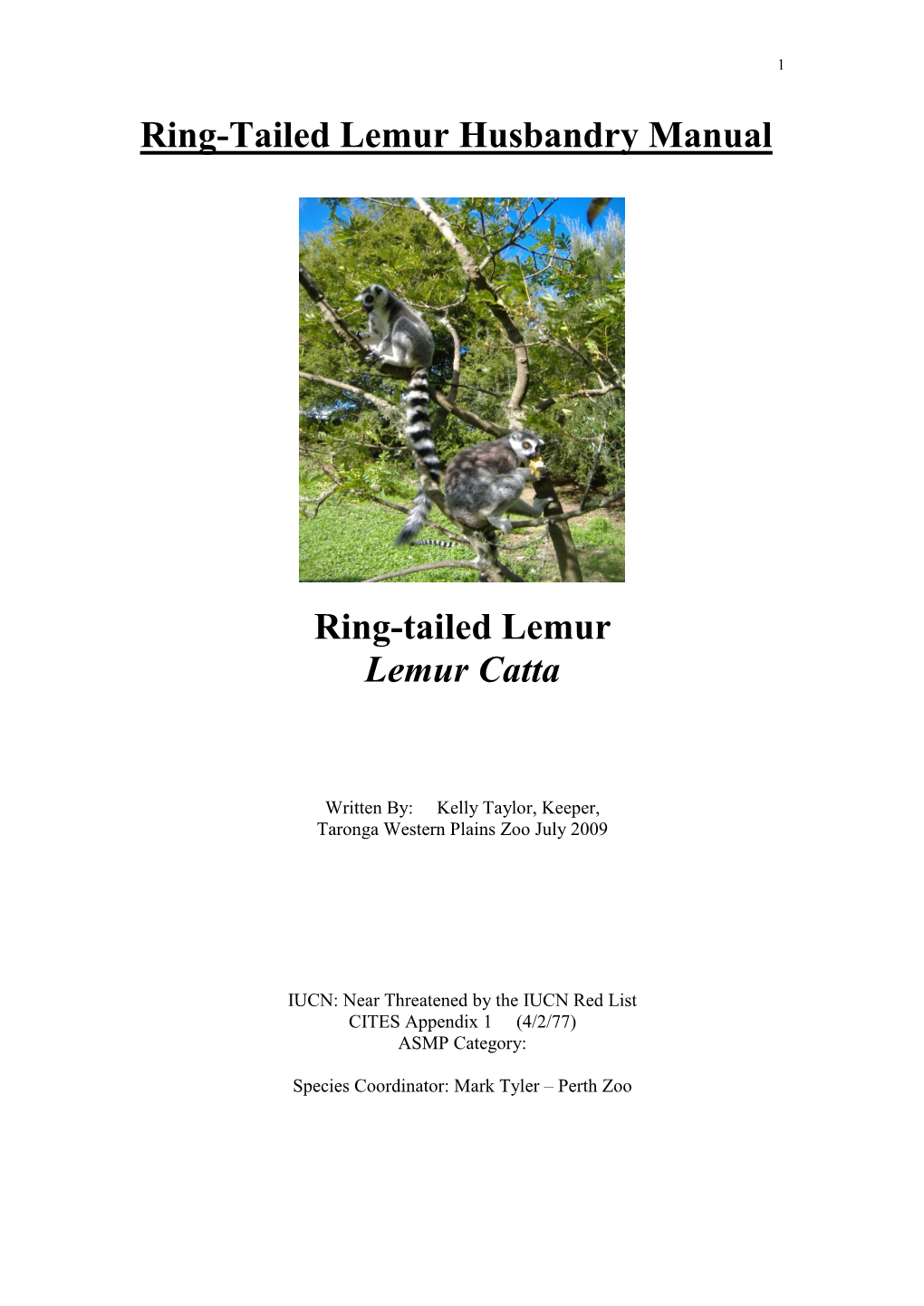 Ring-Tailed Lemur Husbandry Manual