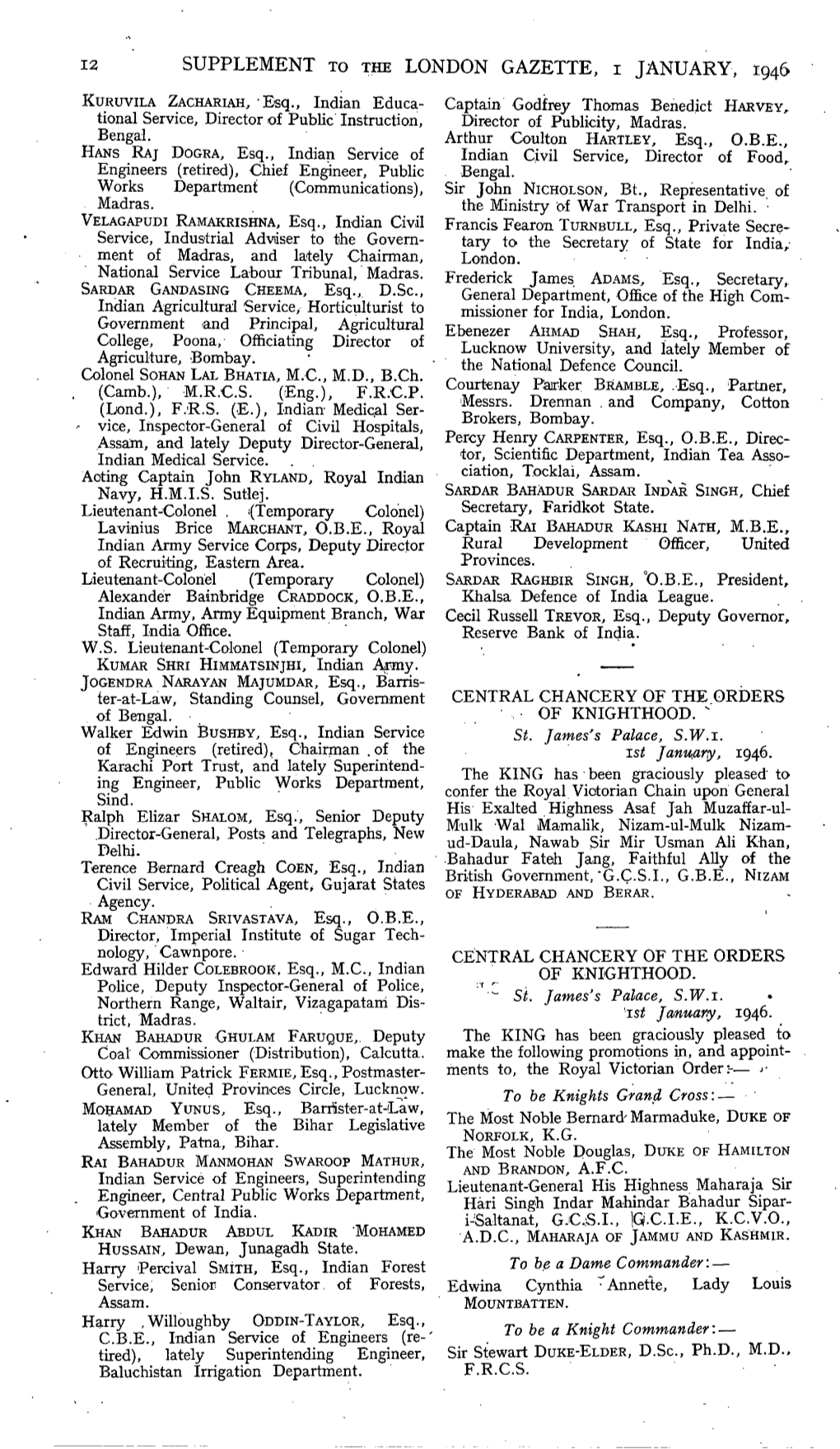 SUPPLEMENT to the LONDON GAZETTE, I JANUARY, 1946