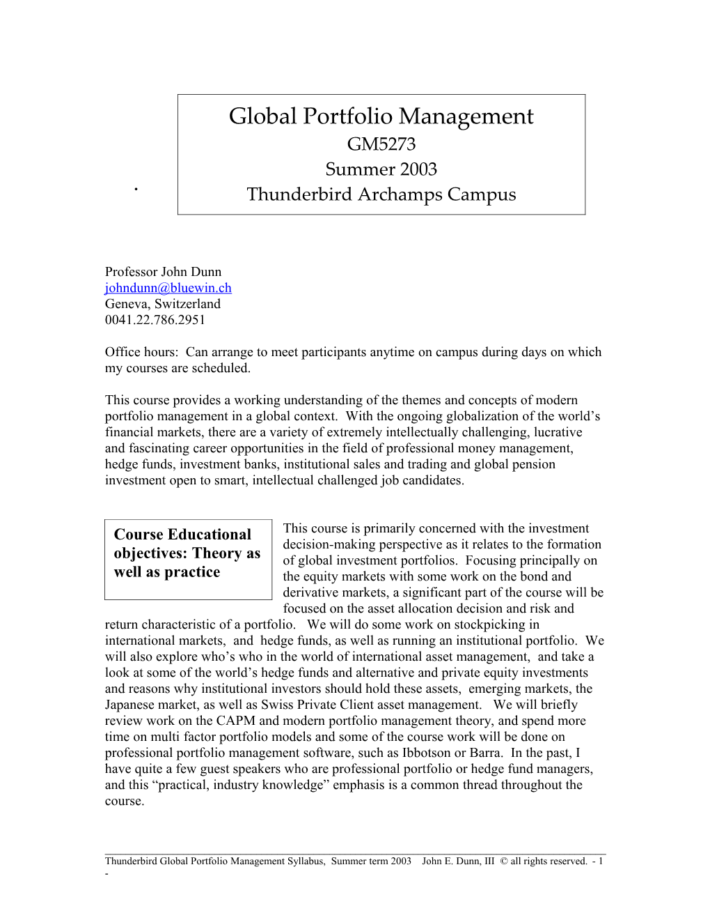 Global Portfolio Management