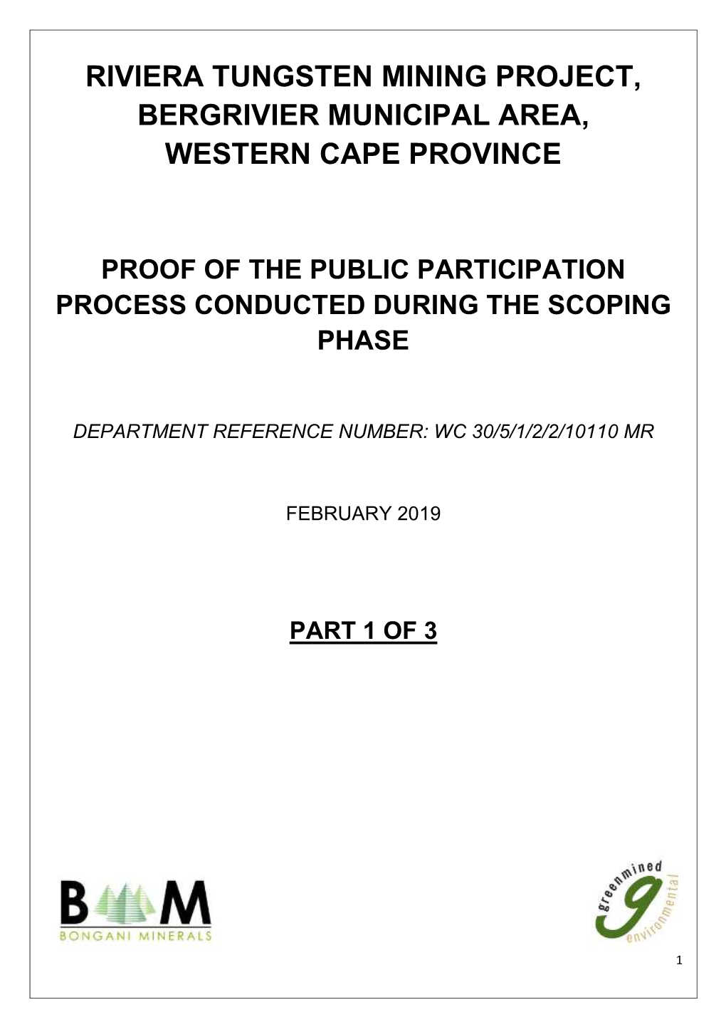 Riviera Tungsten Mining Project, Bergrivier Municipal Area, Western Cape Province