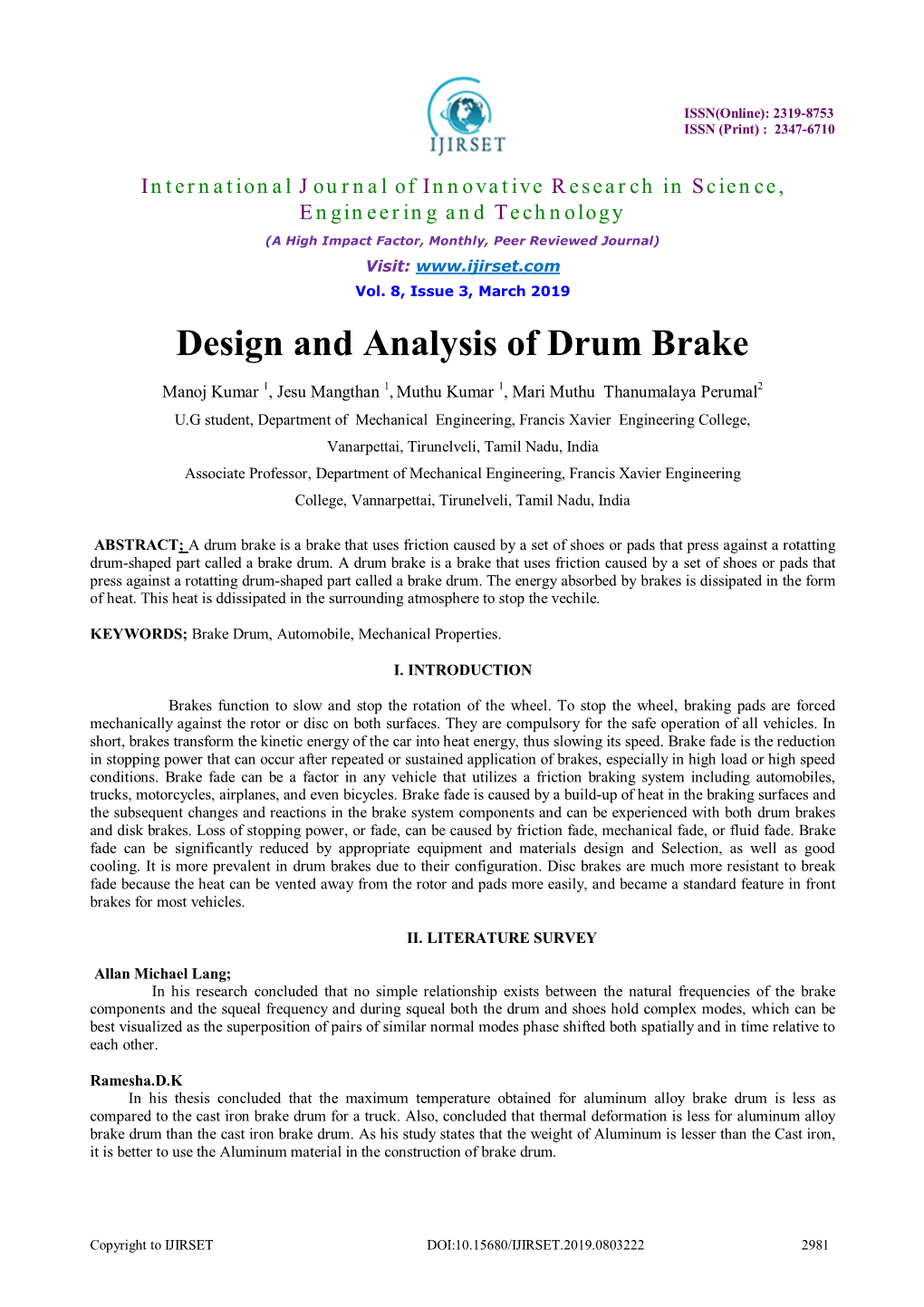 Design and Analysis of Drum Brake