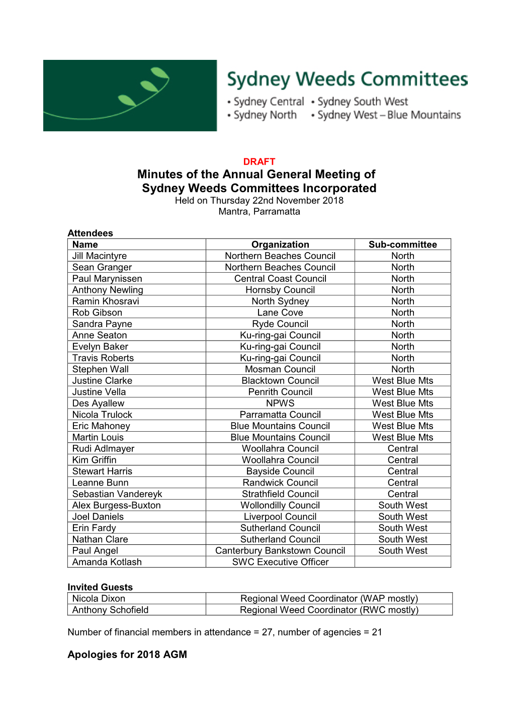 Draft Minutes SWC 2018 AGM with Attachments