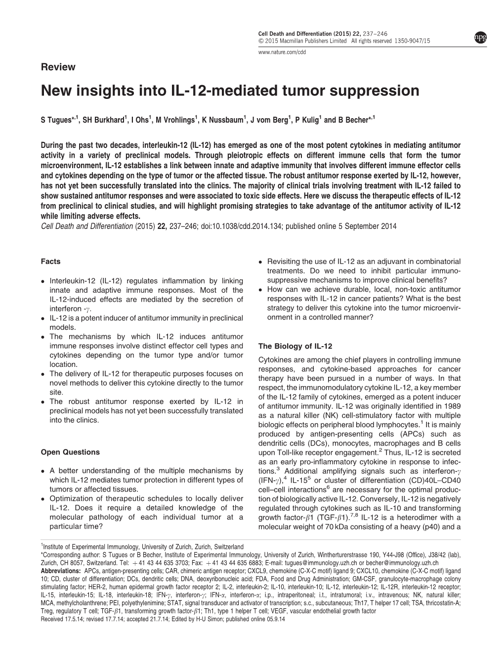 New Insights Into IL-12-Mediated Tumor Suppression
