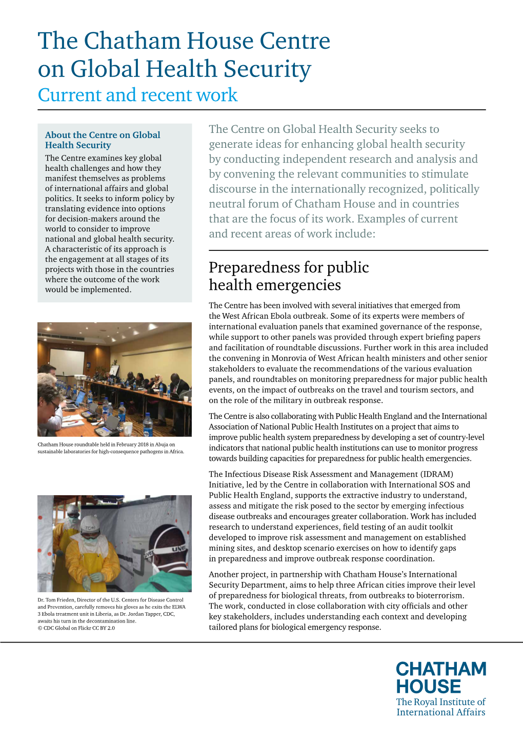 The Chatham House Centre on Global Health Security Current and Recent Work