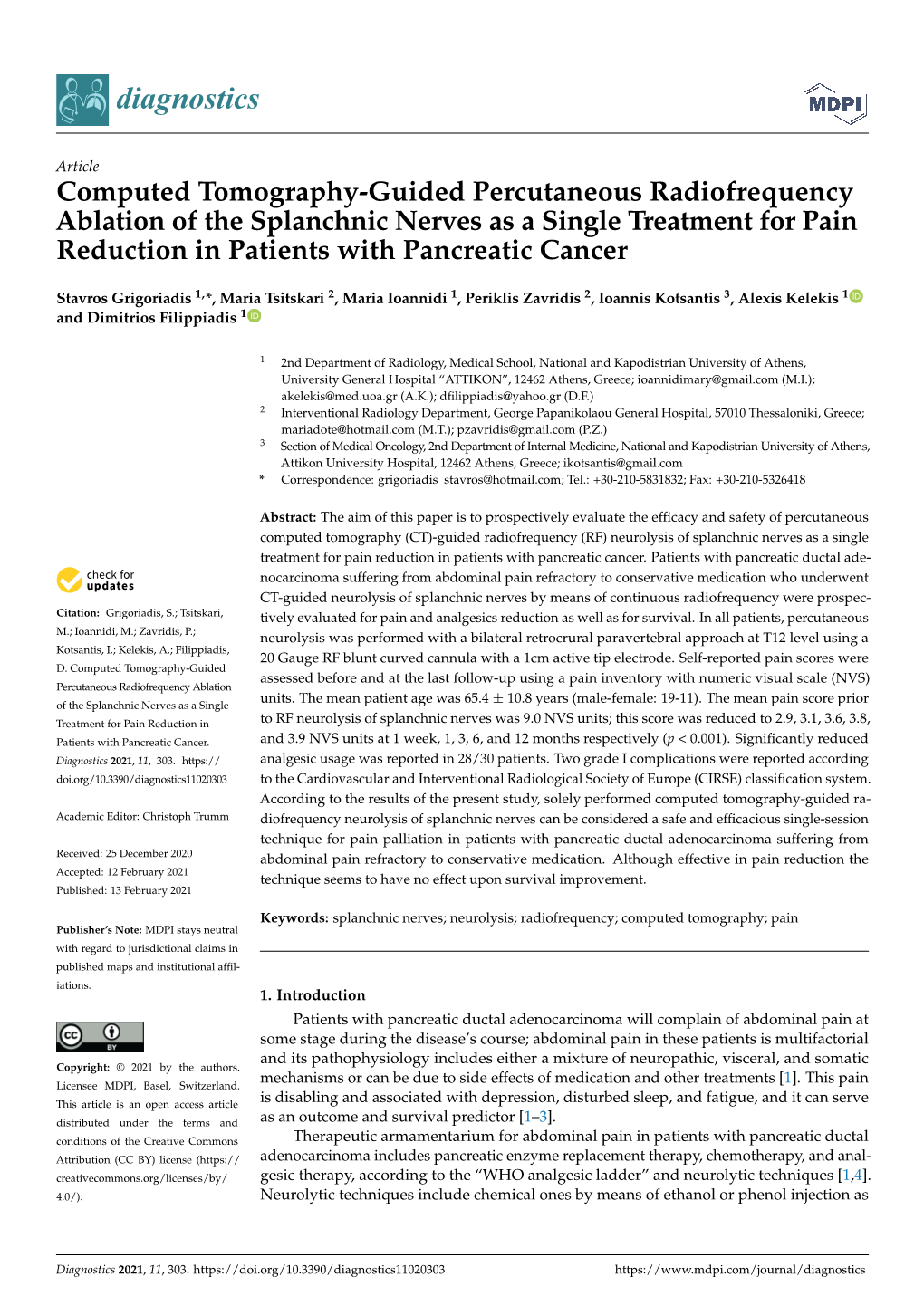 Computed Tomography-Guided Percutaneous Radiofrequency Ablation of the Splanchnic Nerves As a Single Treatment for Pain Reduction in Patients with Pancreatic Cancer