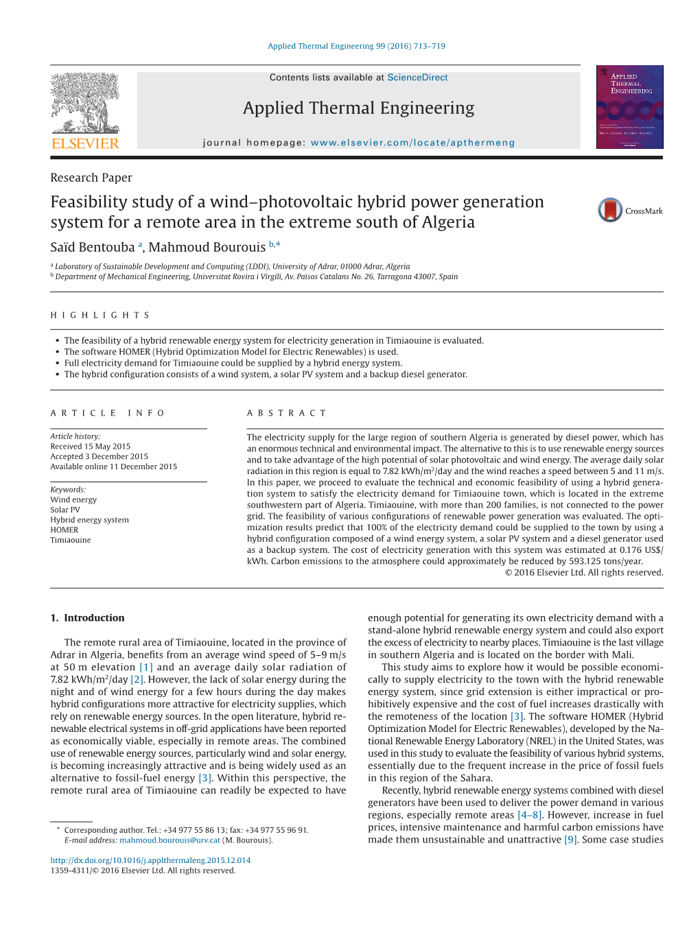 Feasibility Study of a Wind-Photovoltaic Hybrid Power