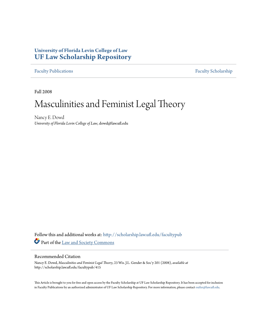 Masculinities and Feminist Legal Theory Nancy E