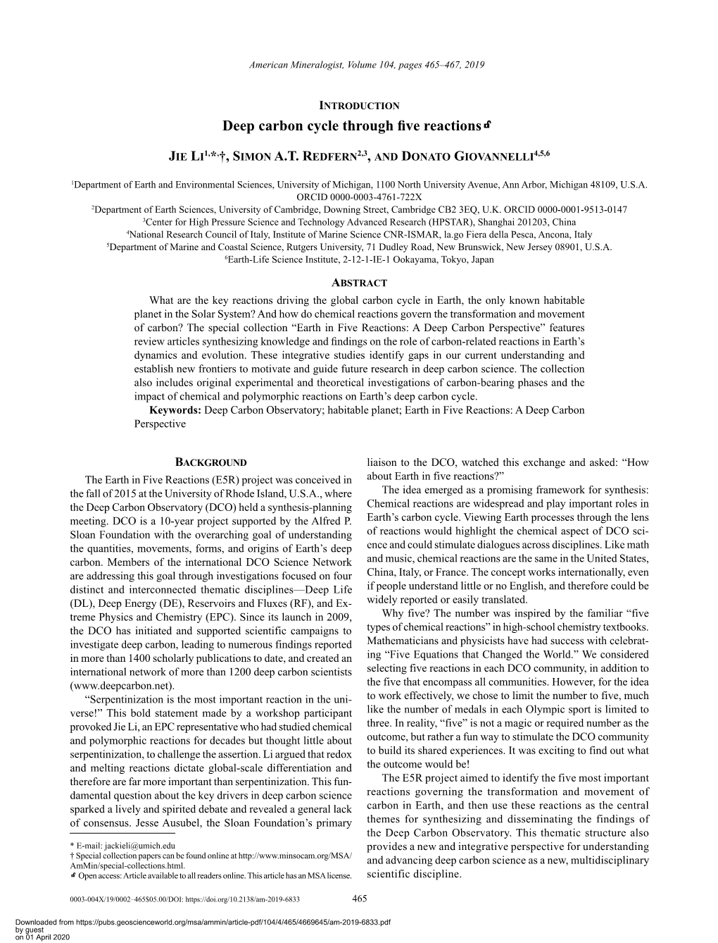 Deep Carbon Cycle Through Five Reactions