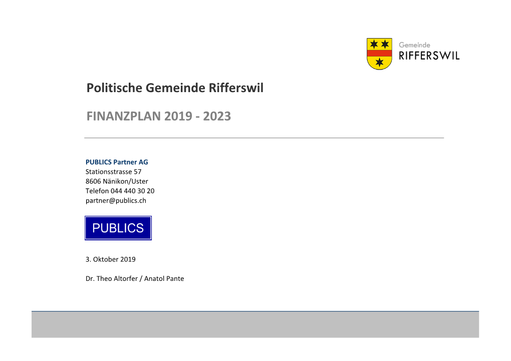 Politische Gemeinde Rifferswil FINANZPLAN 2019