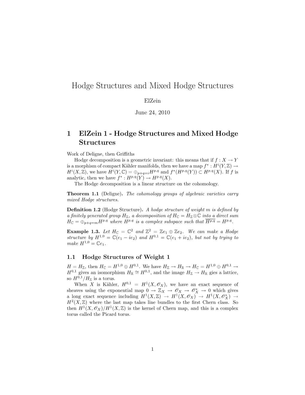 1 Elzein 1 - Hodge Structures and Mixed Hodge Structures