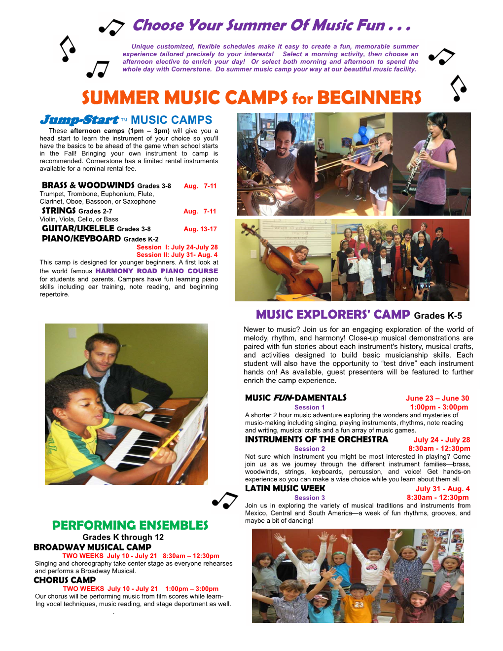 SUMMER MUSIC CAMPS for BEGINNERS