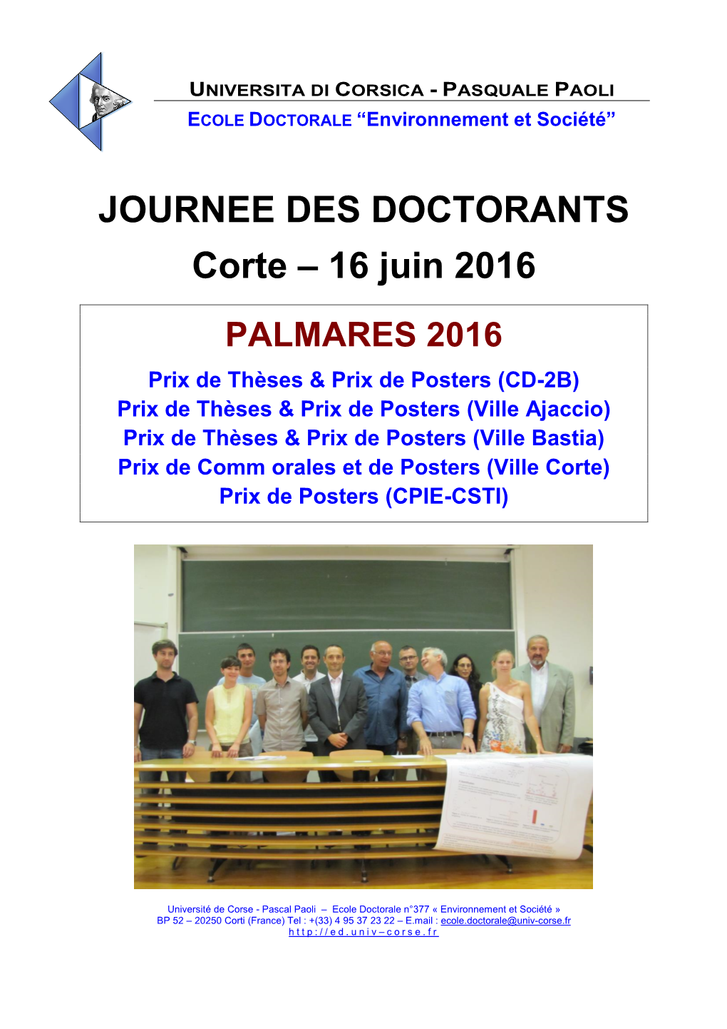 JOURNEE DES DOCTORANTS Corte – 16 Juin 2016