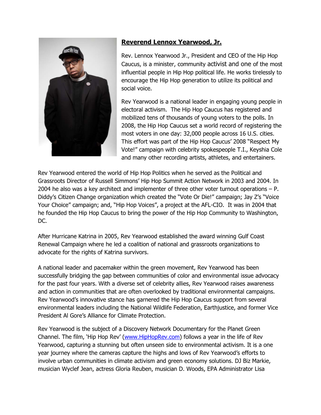 Reverend Lennox Yearwood Biography