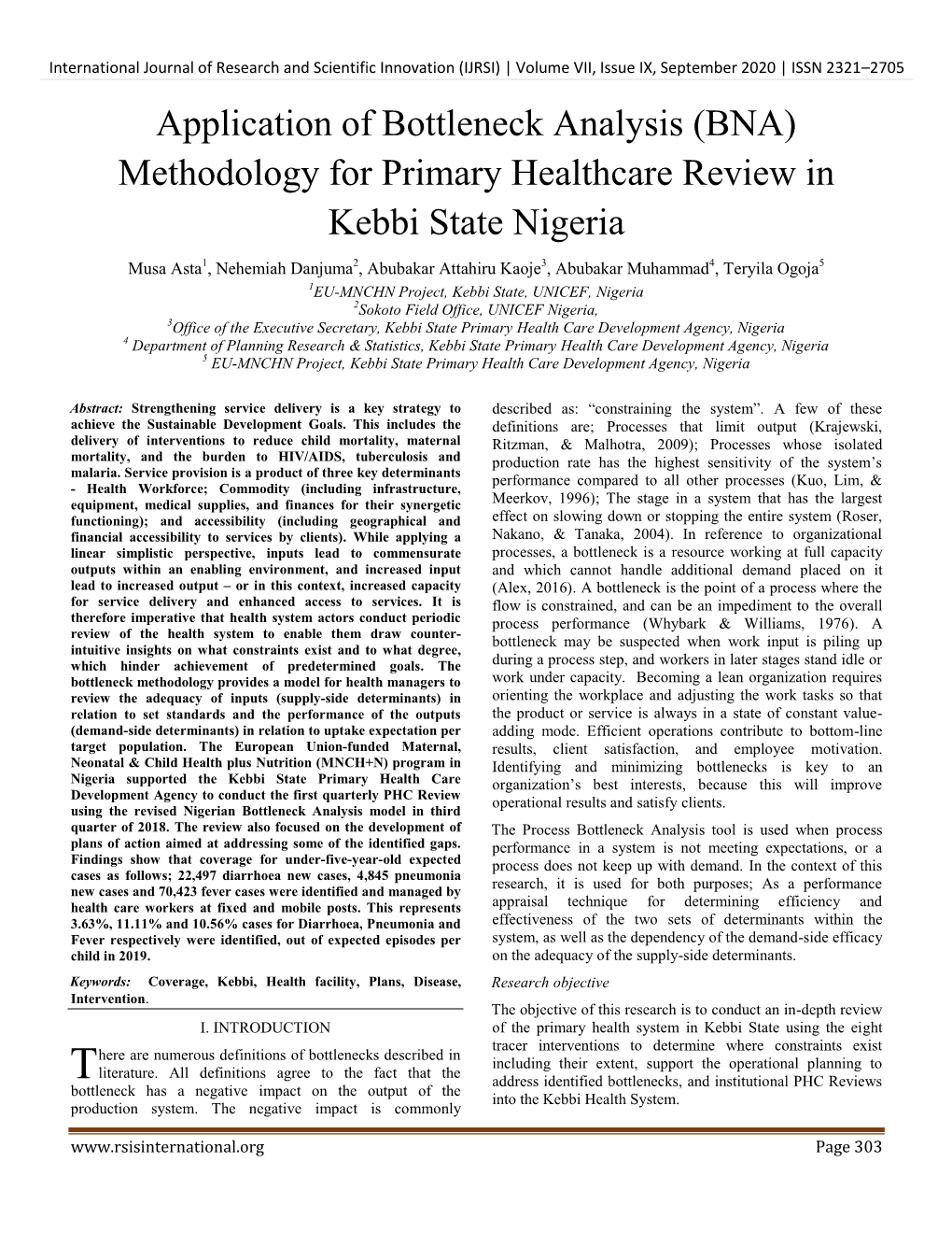 Methodology for Primary Healthcare Review in Kebbi State Nigeria
