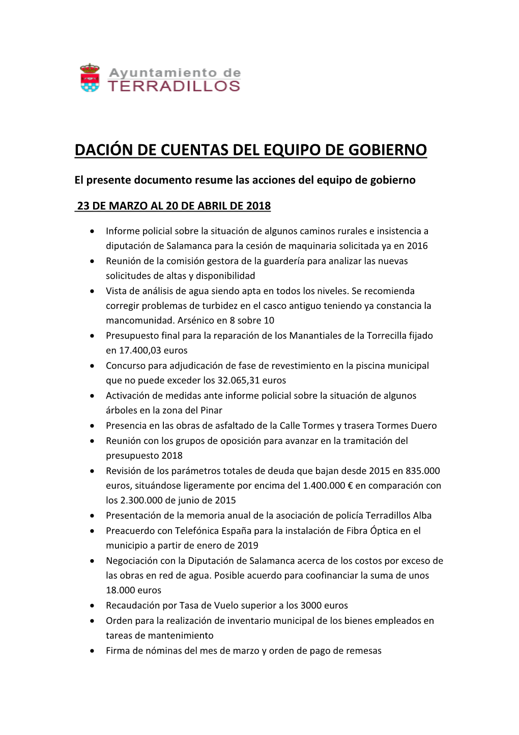 Dación De Cuentas Del Equipo De Gobierno