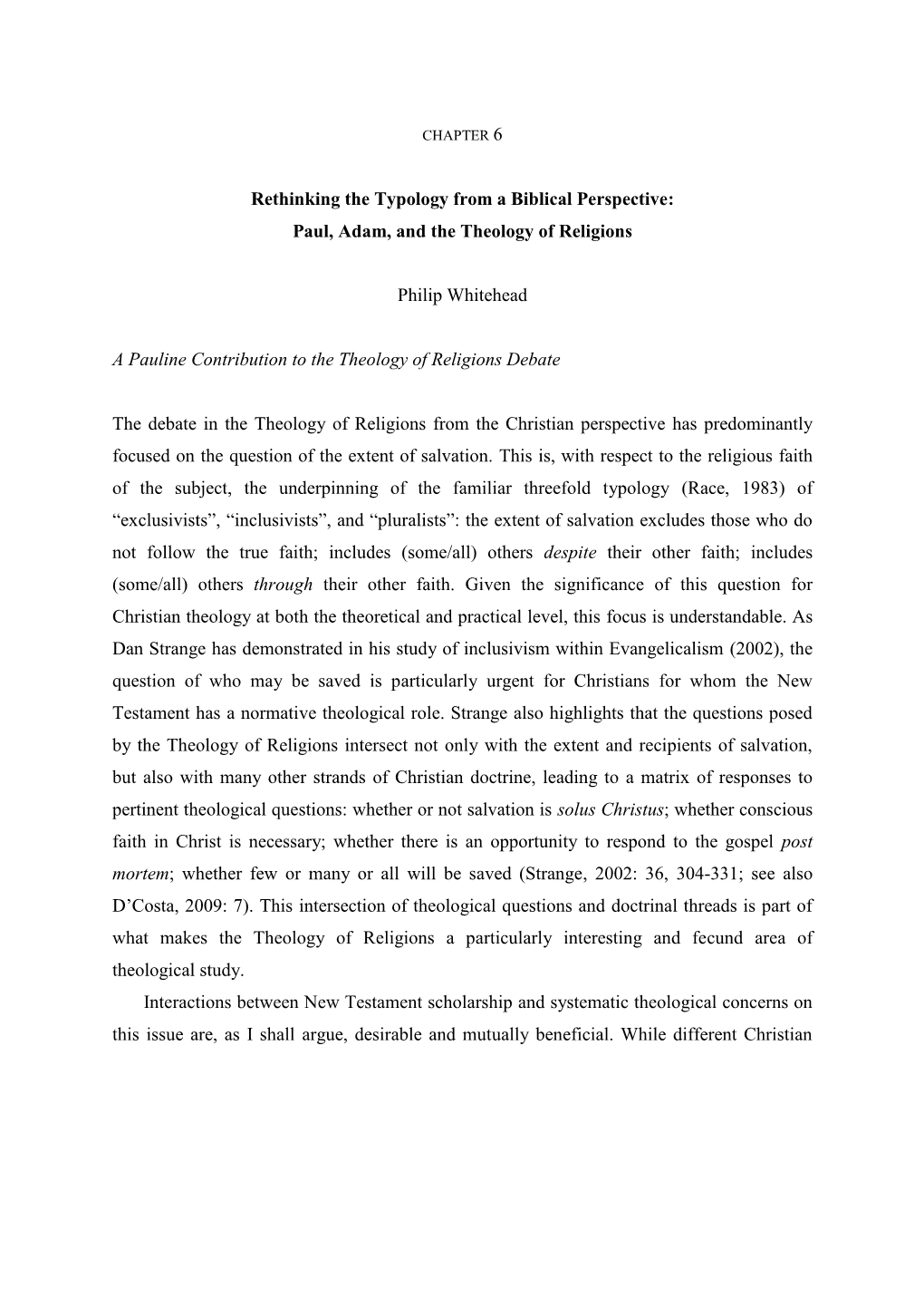 Rethinking the Typology from a Biblical Perspective: Paul, Adam, and the Theology of Religions