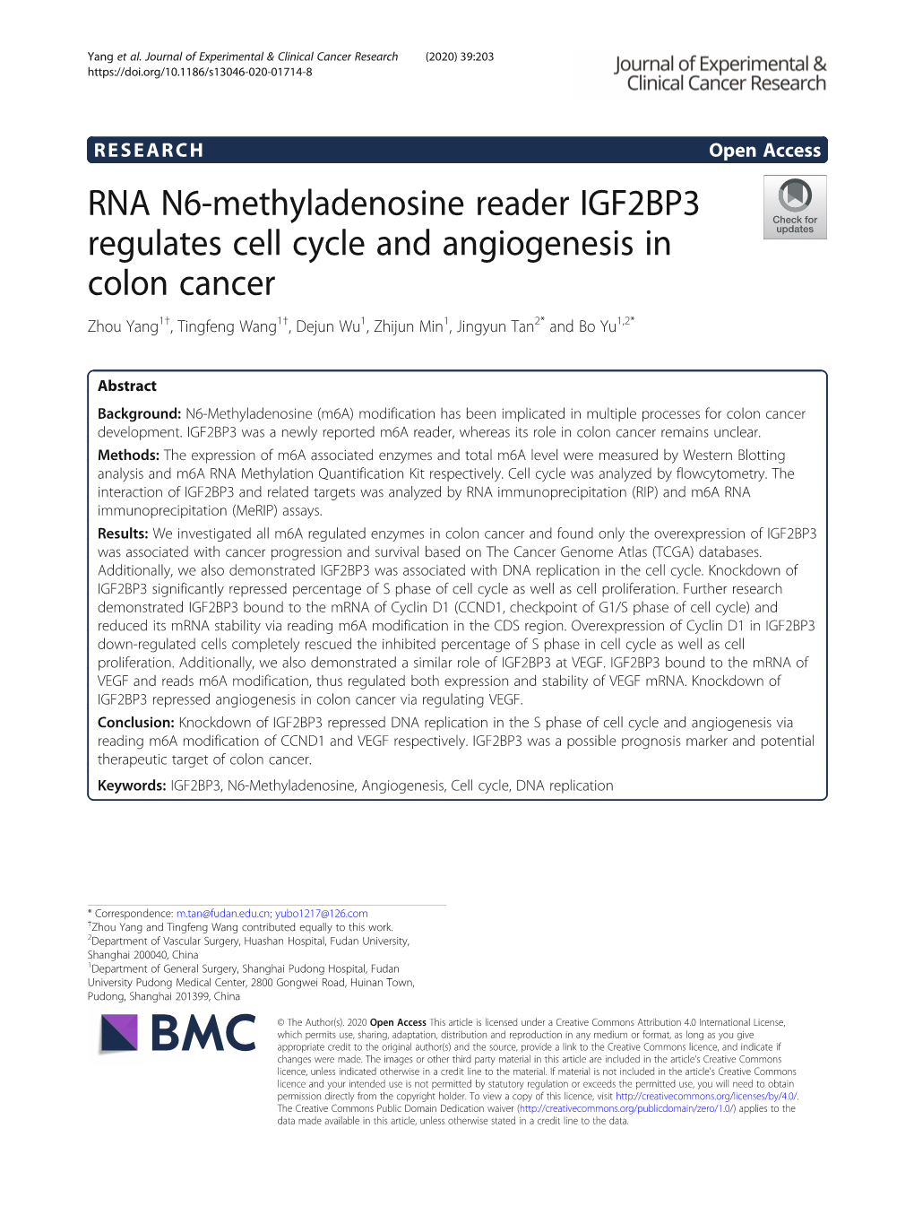 RNA N6-Methyladenosine Reader IGF2BP3 Regulates Cell Cycle And