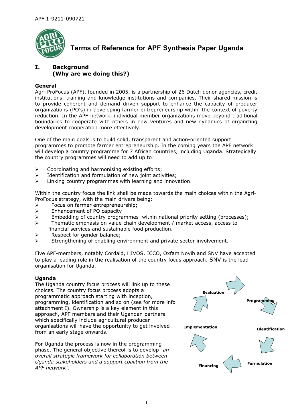 Terms of Reference for APF Synthesis Paper Uganda