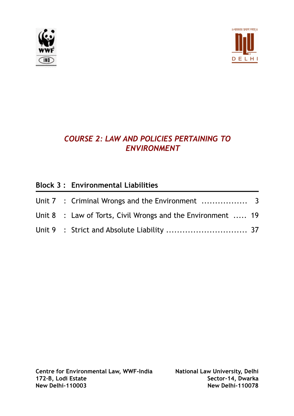 Course 2: Law and Policies Pertaining to Environment