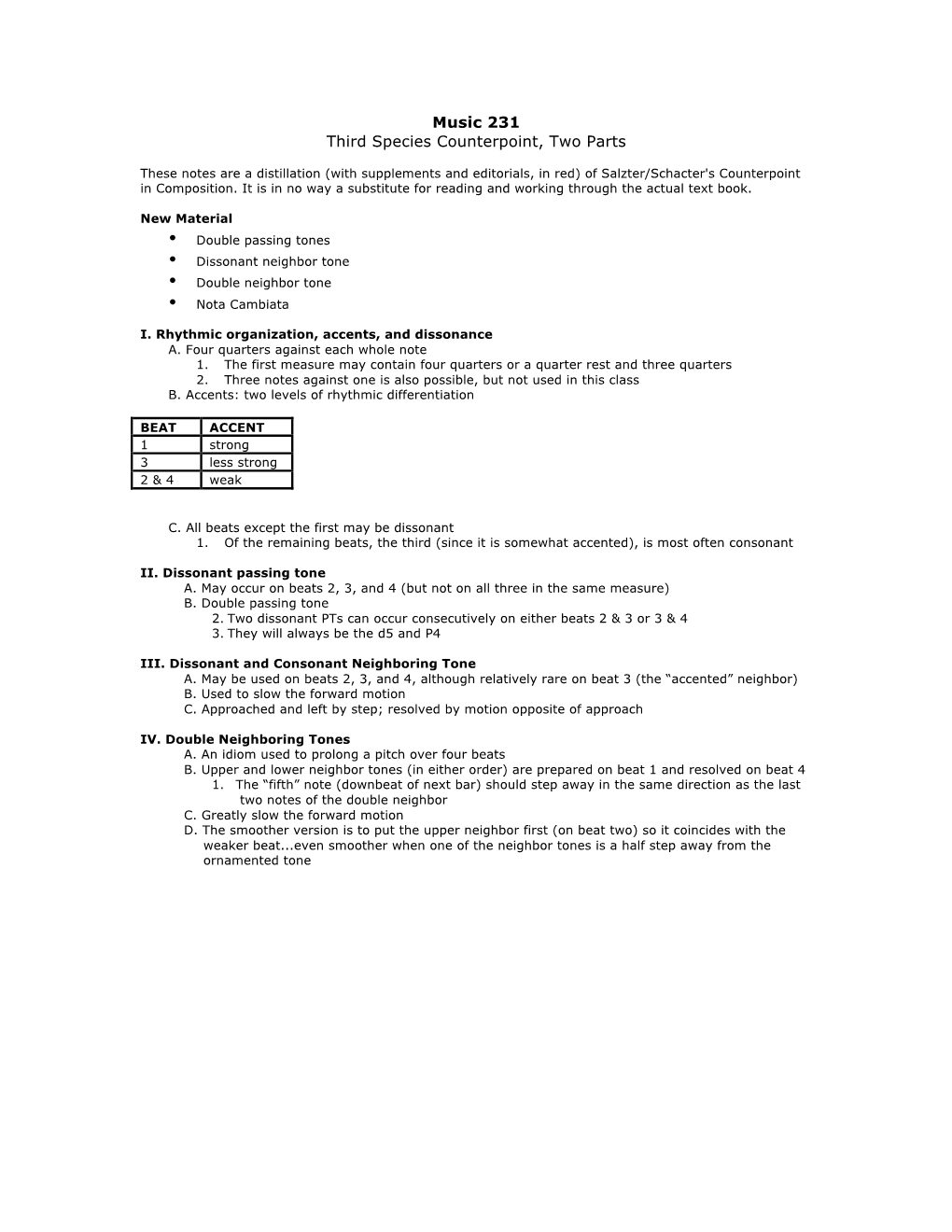 Music 231 Third Species Counterpoint, Two Parts