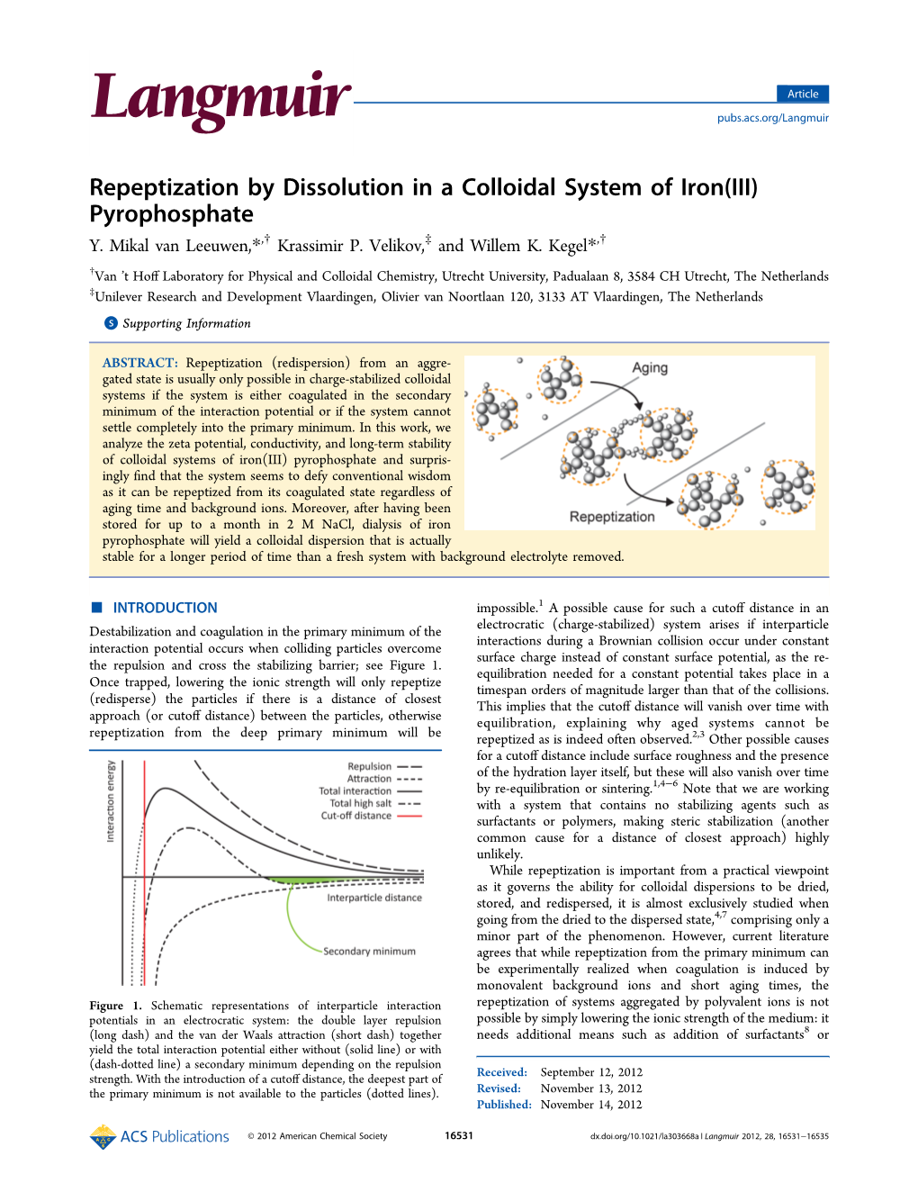 Repeptization by Dissolution in a Colloidal System of Iron(III) Pyrophosphate † ‡ † Y