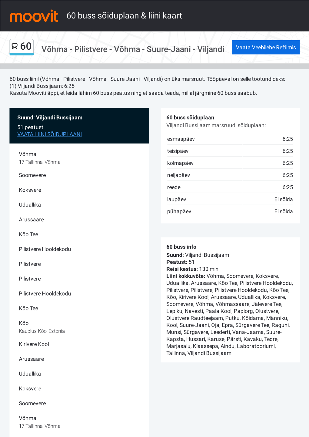 60 Buss Sõiduplaan & Liini Marsruudi Kaart