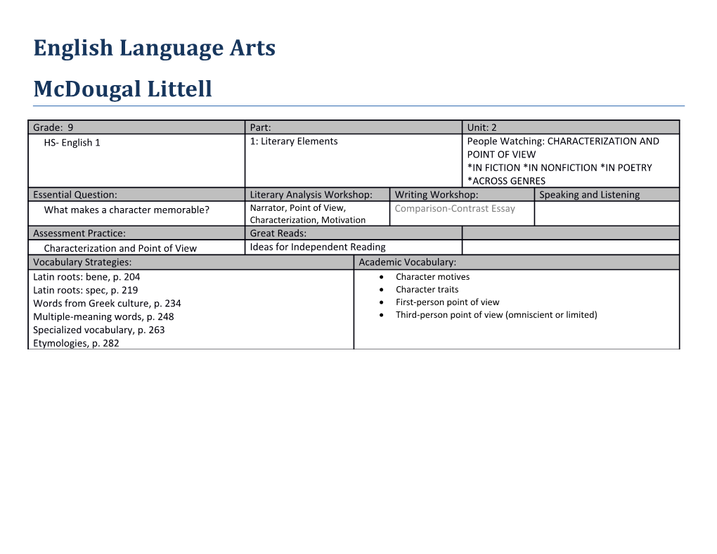 English Language Arts s6