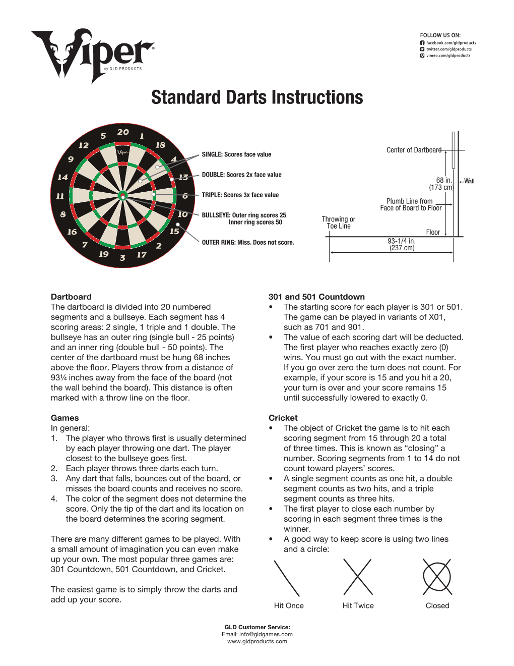 Standard Darts Instructions