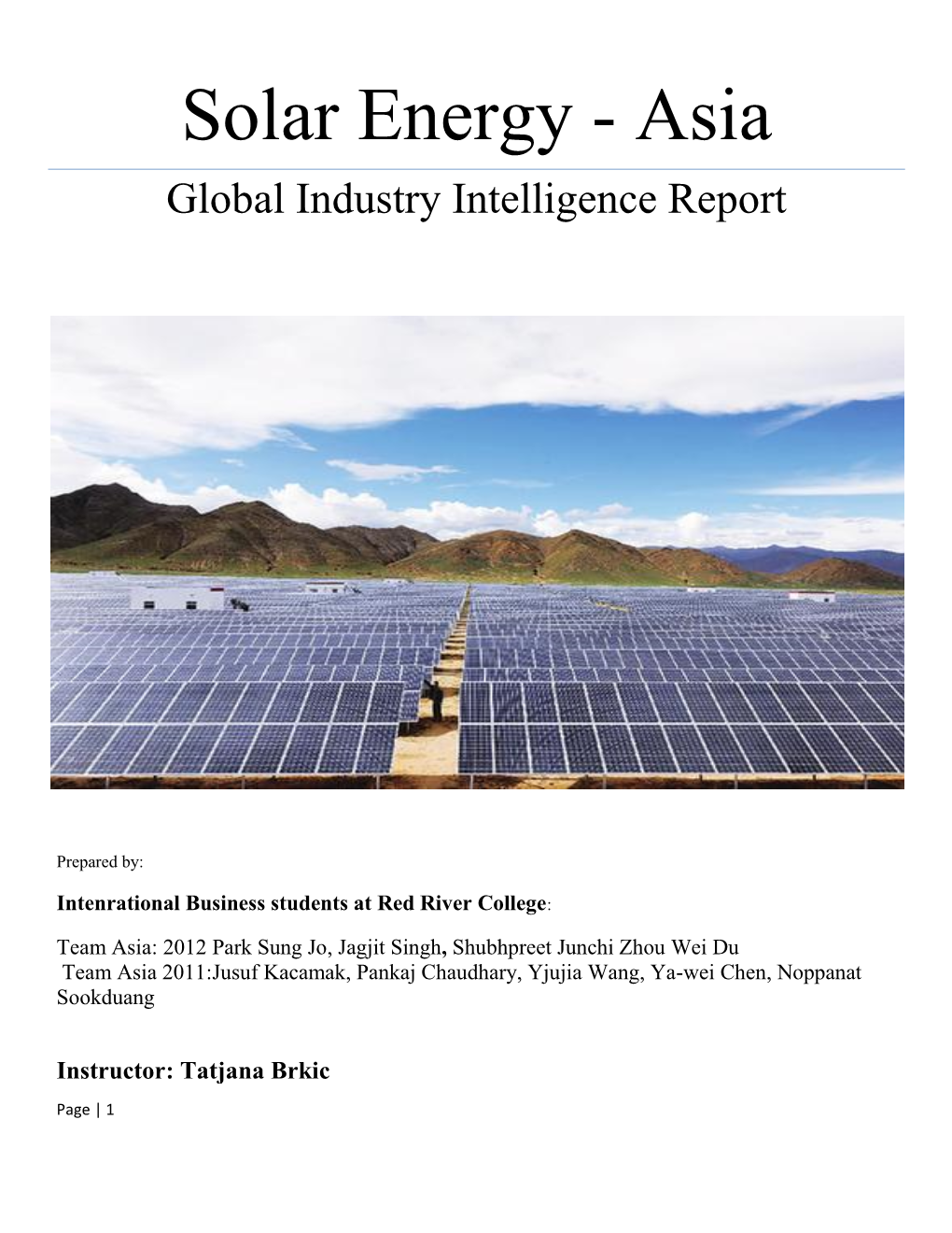 Solar Energy - Asia Global Industry Intelligence Report