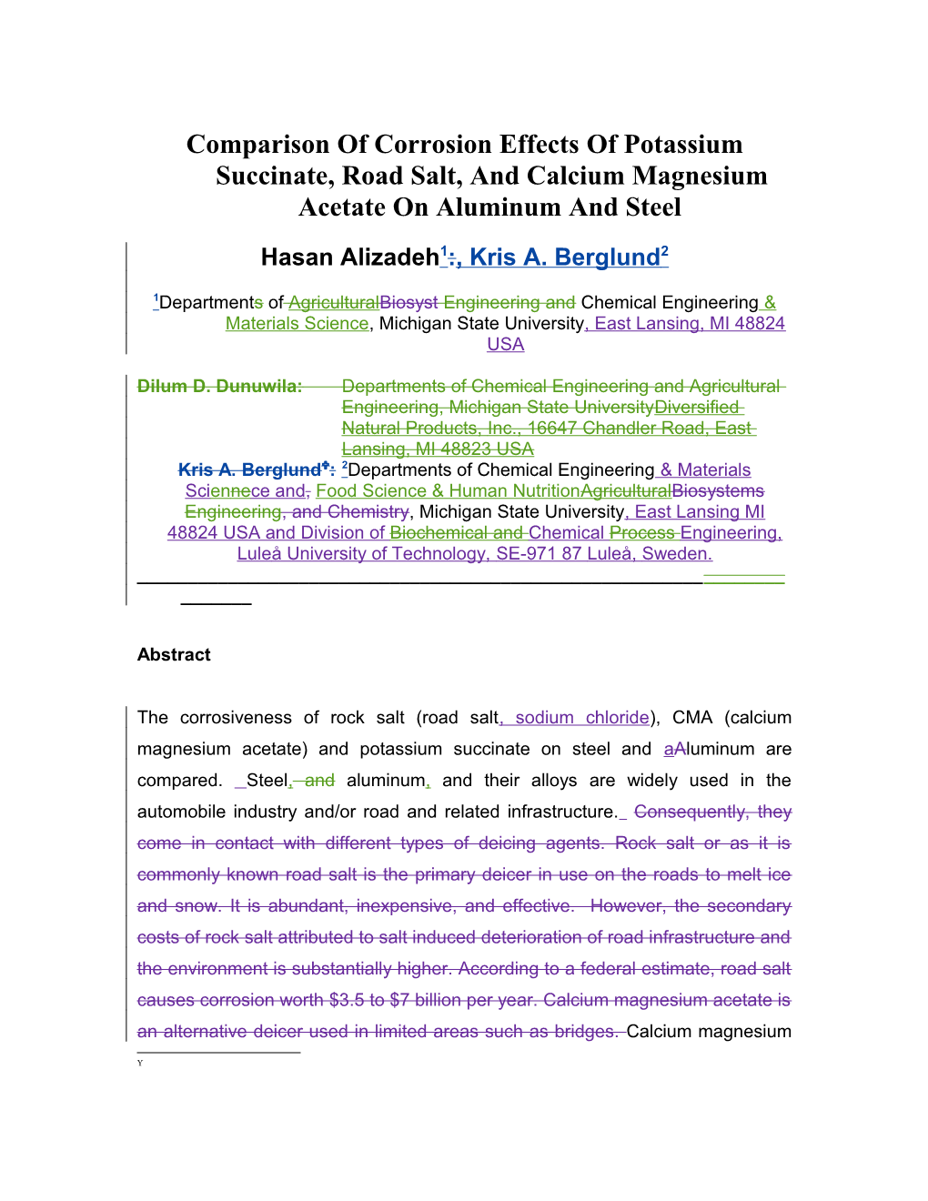 Comparison of Corrosion Effects of Potassium Succinate, Road Salt, and Calcium Magnesium