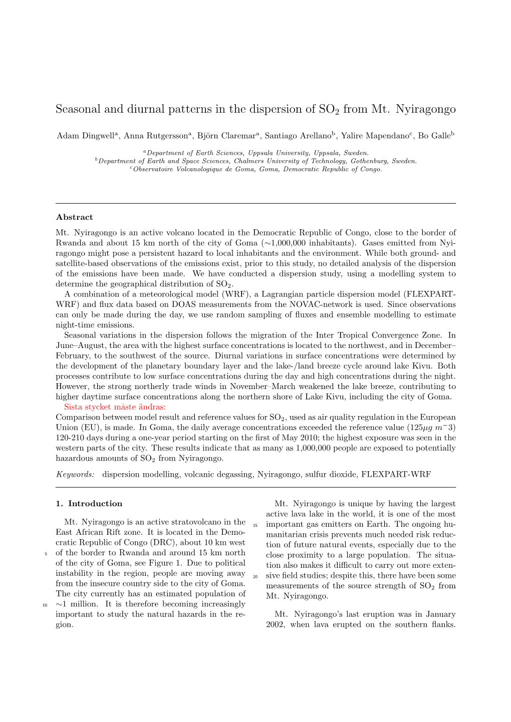 Seasonal and Diurnal Patterns in the Dispersion of SO2 from Mt