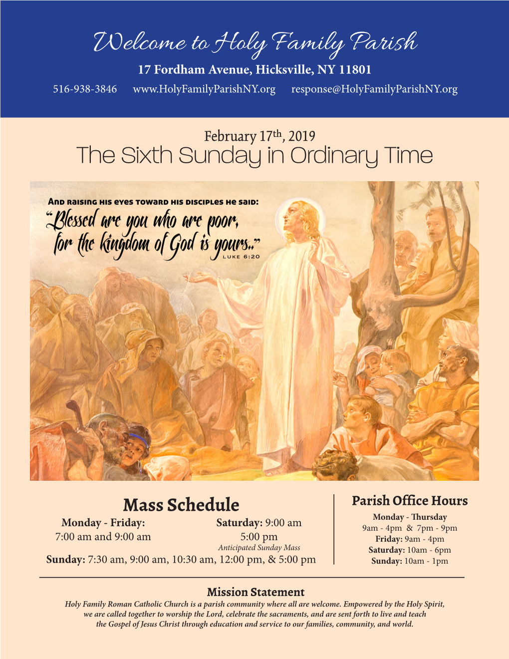 Welcome to Holy Family Parish 17 Fordham Avenue, Hicksville, NY 11801 516-938-3846 Response@Holyfamilyparishny.Org