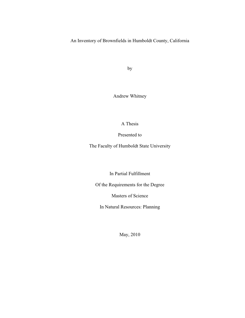 An Inventory of Brownfields in Humboldt County, California By