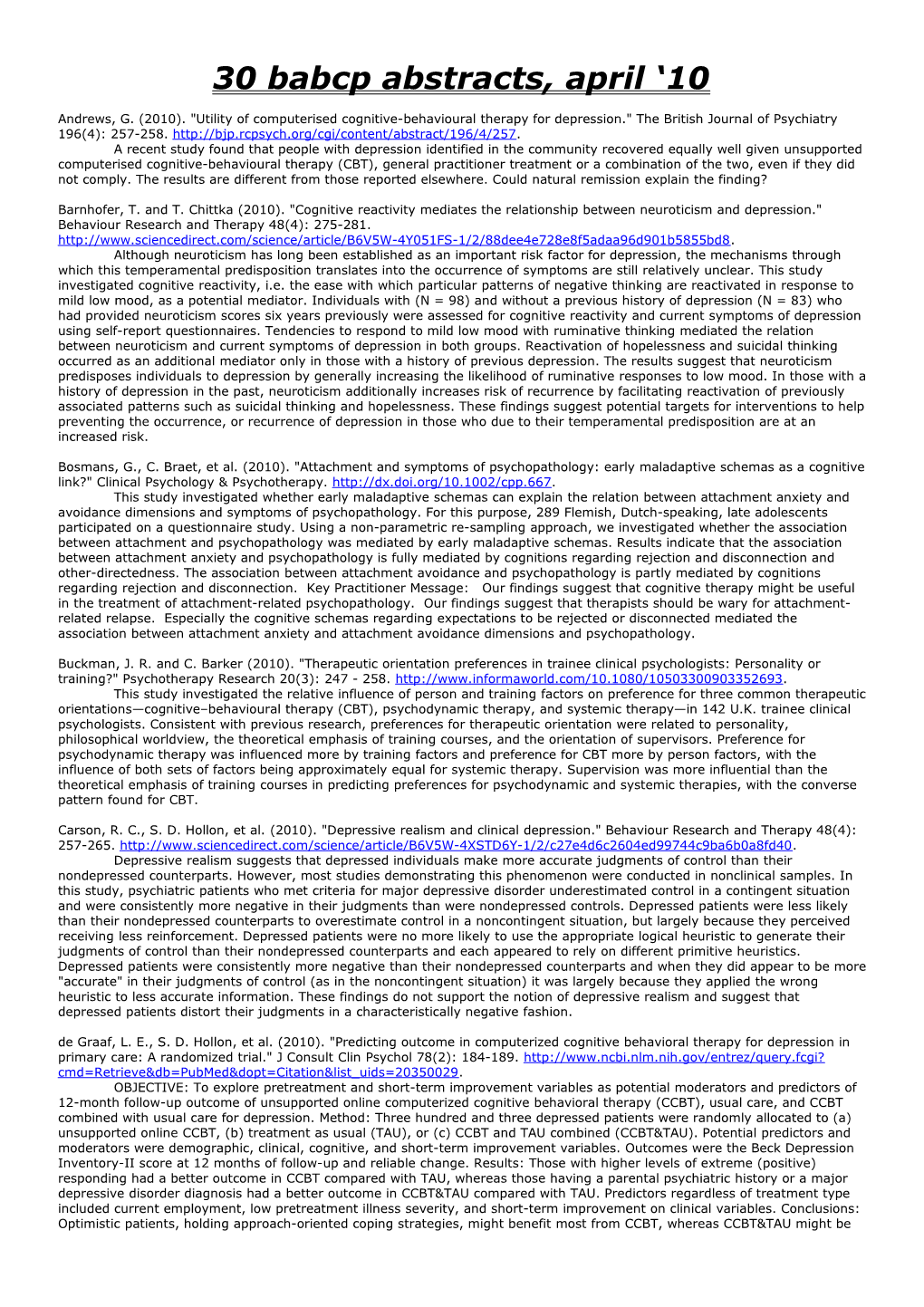 Andrews, G. (2010). Utility of Computerised Cognitive-Behavioural Therapy for Depression