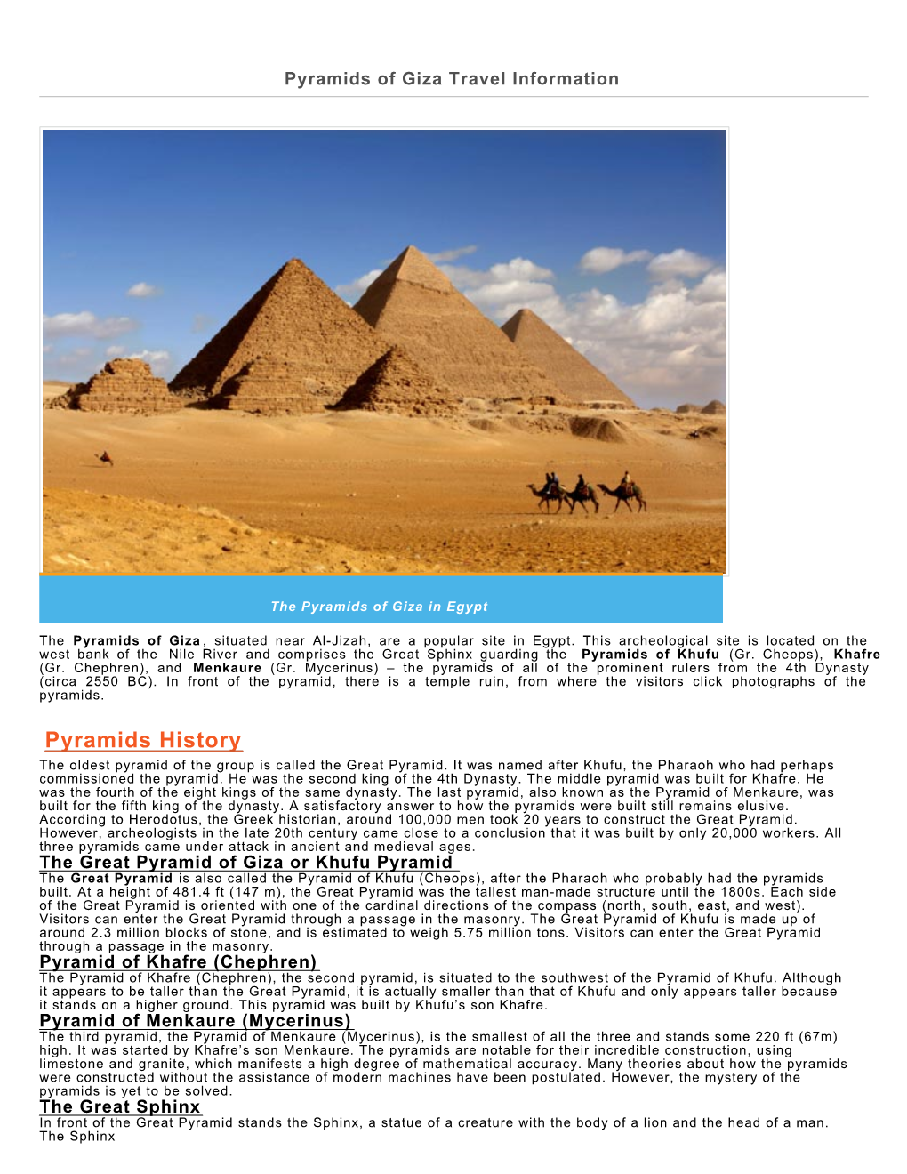 Pyramids of Giza Travel Information