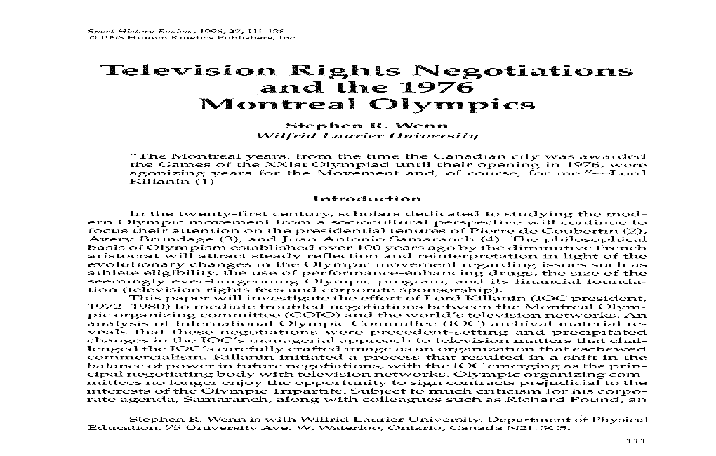 Television Rights Negotiations and the 1976 Montreal Olympics