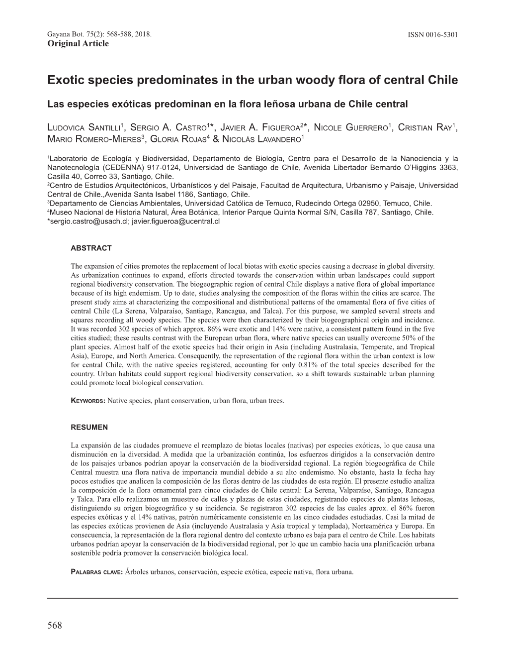 Exotic Species Predominates in the Urban Woody Flora of Central Chile