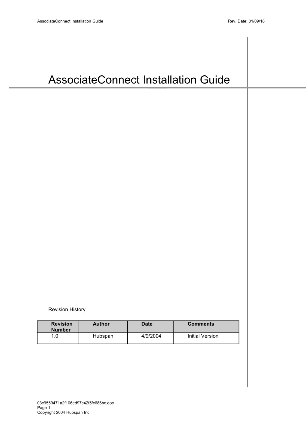 Associateconnect Installation Guide Rev. Date: 05/21/04