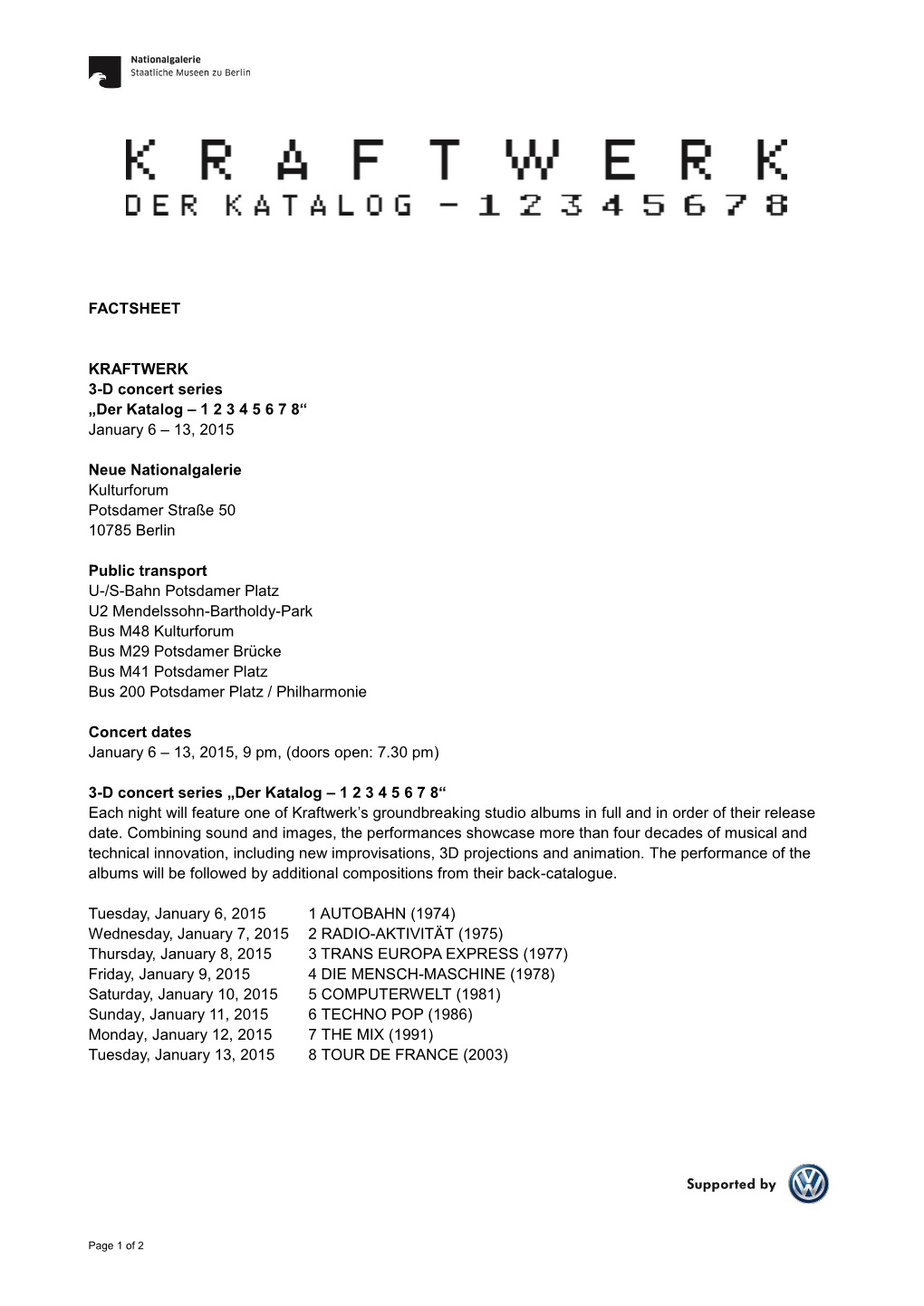 FACTSHEET KRAFTWERK 3-D Concert Series