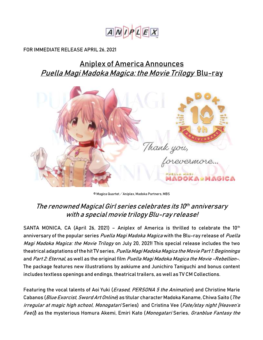 Puella Magi Madoka Magica: the Movie Trilogy Blu-Ray