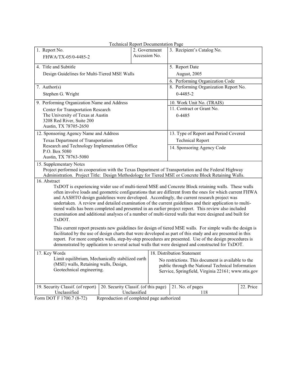 Design Guidelines for Multi-Tiered MSE Walls August, 2005 6