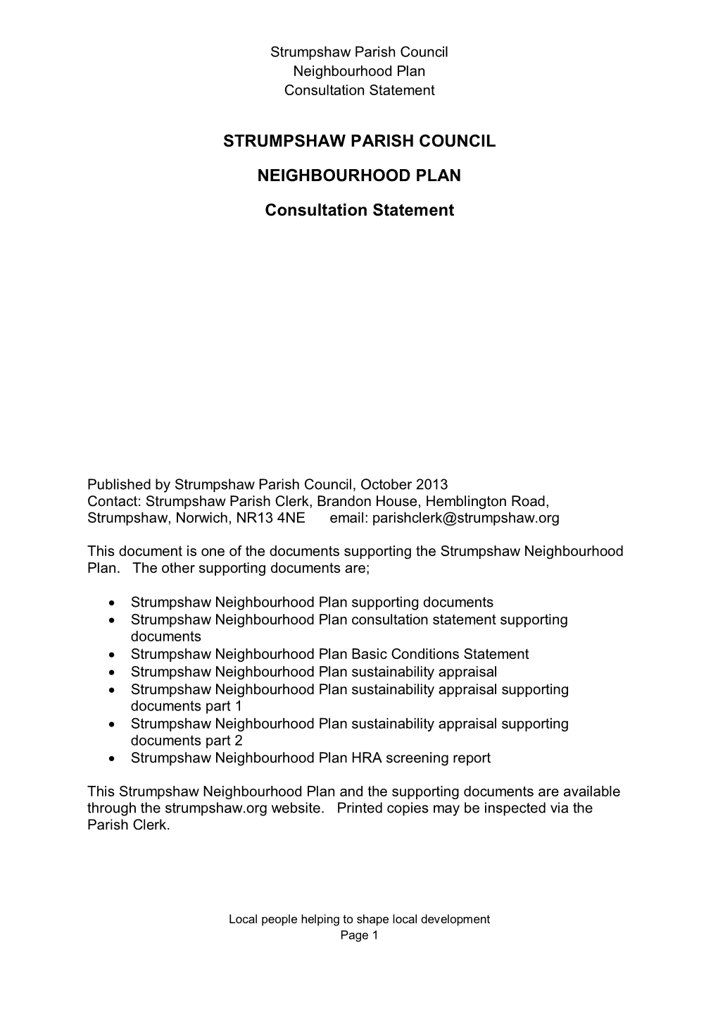 Strumpshaw Parish Council Neighbourhood Plan Consultation Statement