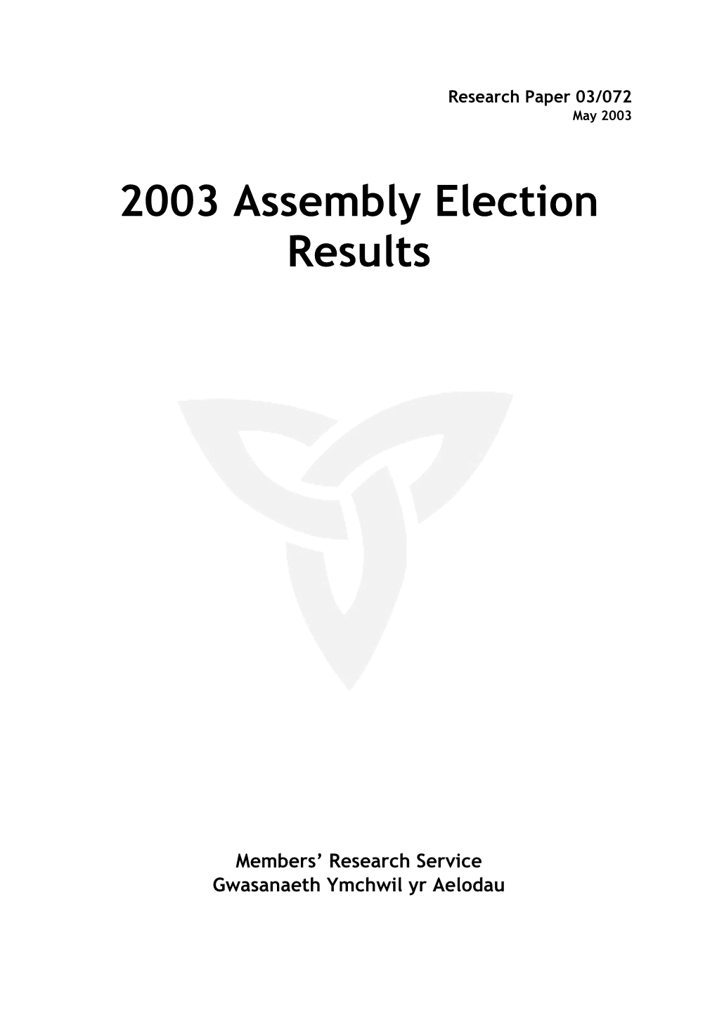 2003 Assembly Election Results