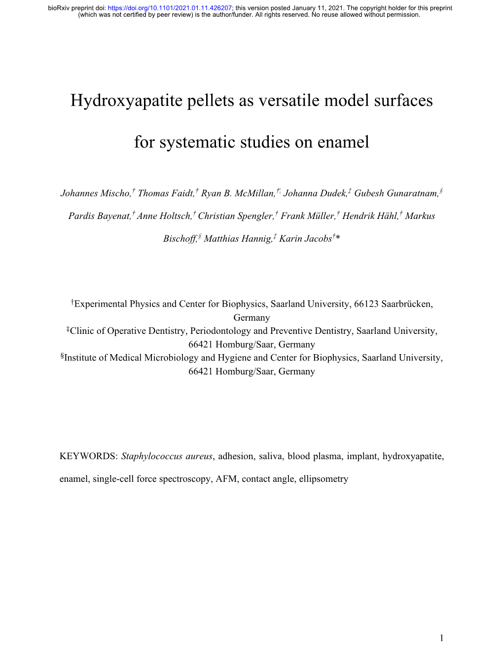 Hydroxyapatite Pellets As Versatile Model Surfaces for Systematic
