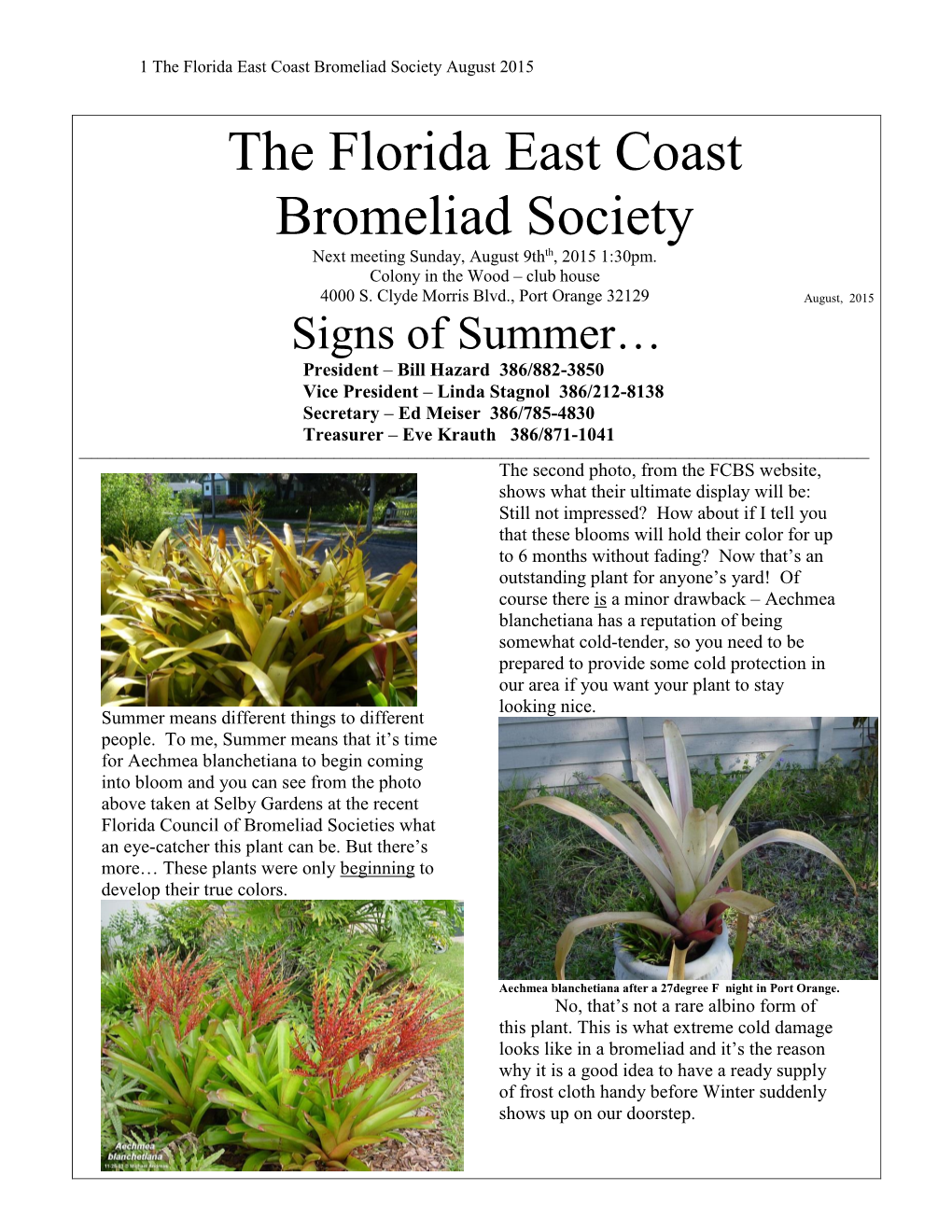 The Florida East Coast Bromeliad Society August 2015
