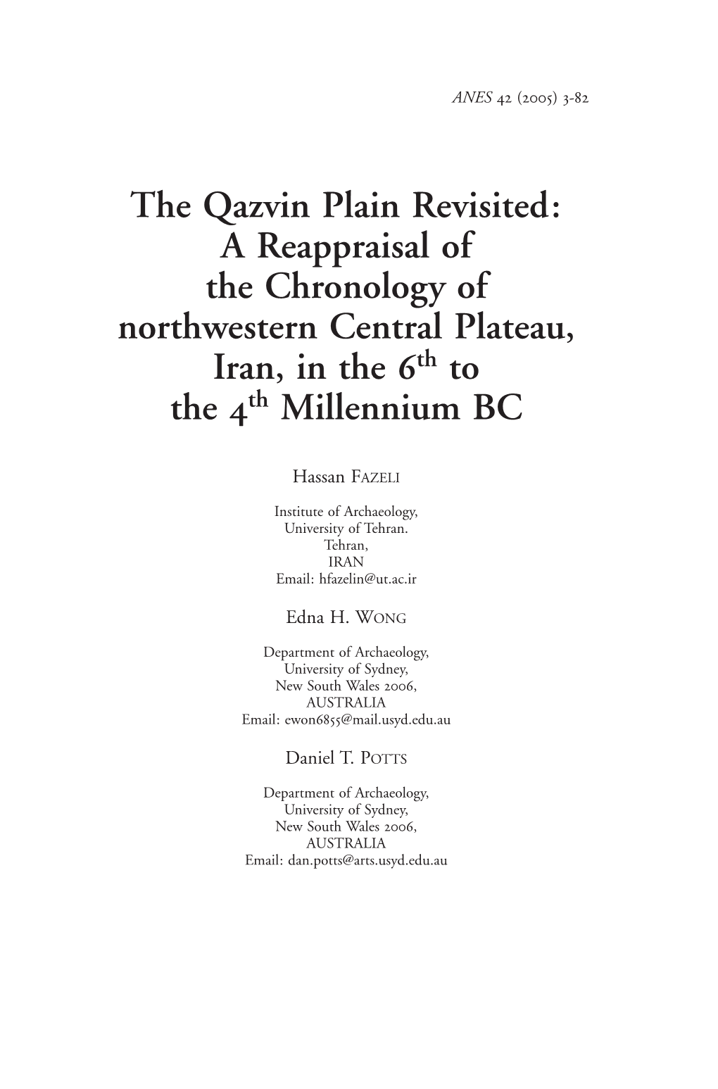 The Qazvin Plain Revisited: a Reappraisal of the Chronology of Northwestern Central Plateau, Iran, in the 6Th to the 4Th Millennium BC